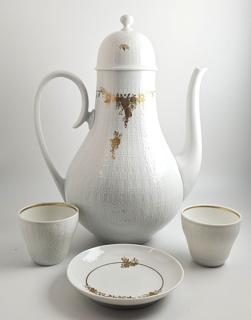 Rosenthal Germany Studio Line Tea Set for Two – Bjorn Wiinblad Design, Gold Floral Trim