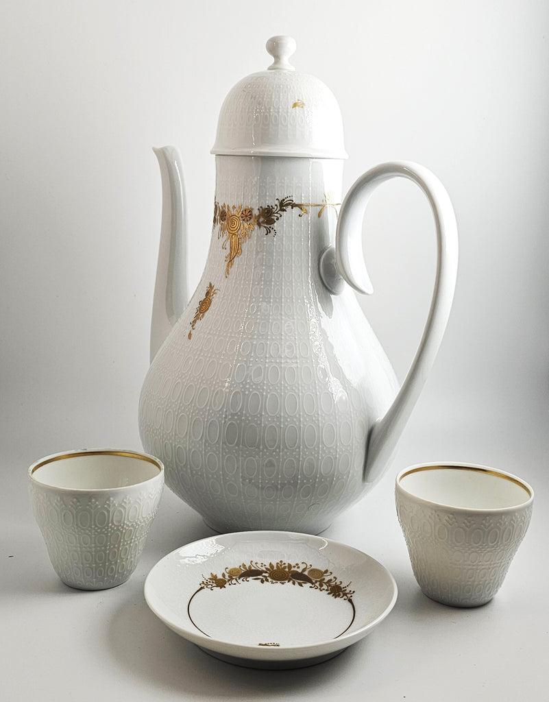 Rosenthal Germany Studio Line Tea Set for Two – Bjorn Wiinblad Design, Gold Floral Trim