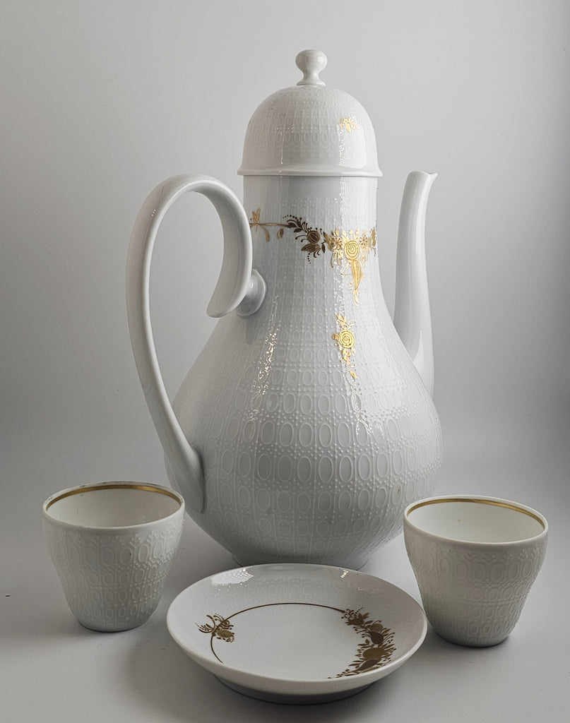 Rosenthal Germany Studio Line Tea Set for Two – Bjorn Wiinblad Design, Gold Floral Trim