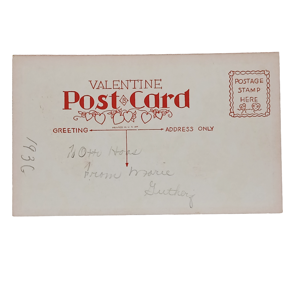 Valentine Postcard Girl Holding Doll Deco Black Red Style