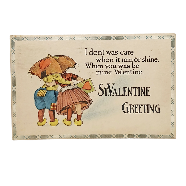 Valentine Postcard 1910s Dutch Children Under Umbrella Series 319