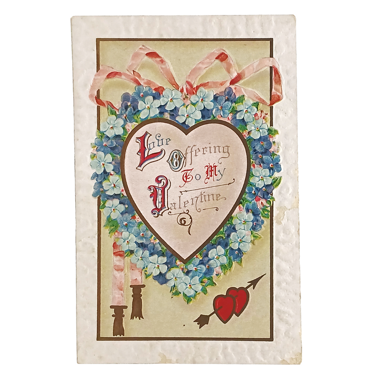 Valentine Postcard Embossed Heart with Flowers Art Nouveau Style