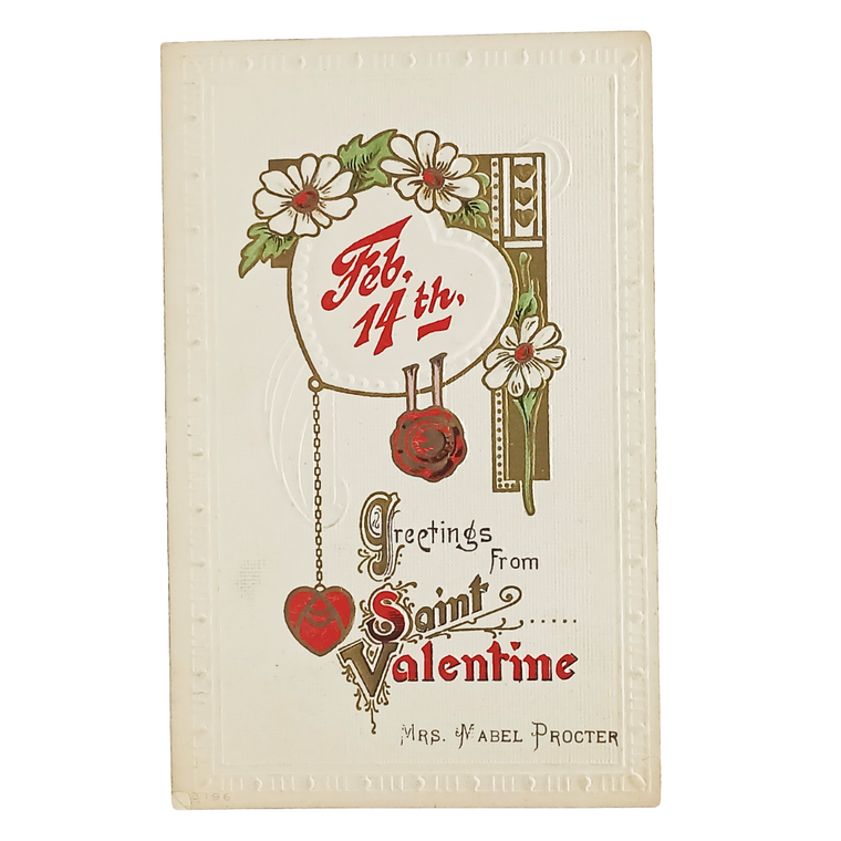 Valentine Postcard Arts Craft Style Poem w/ Trees & Hearts