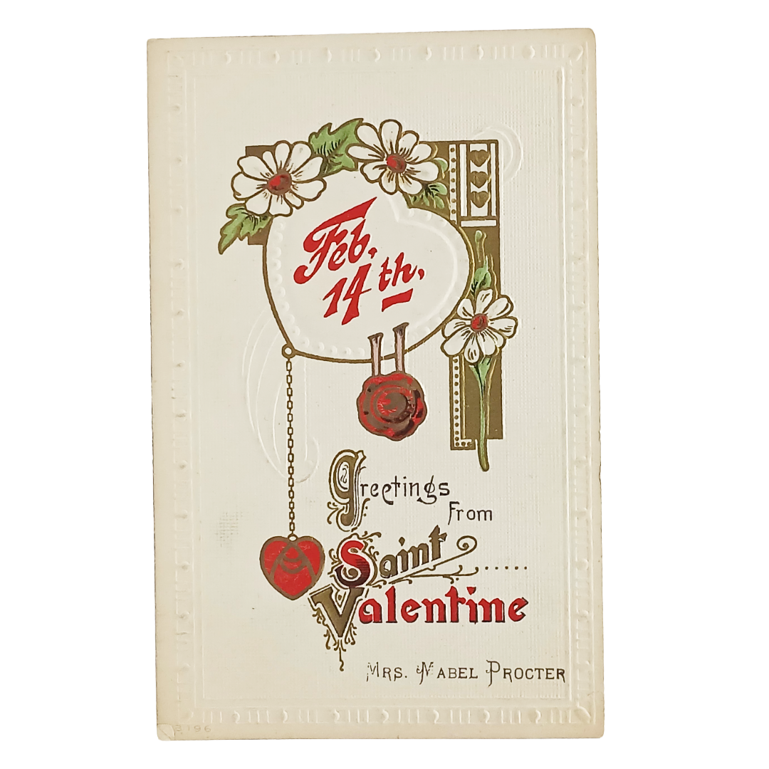 Valentine Postcard Arts Craft Style Poem w/ Trees & Hearts