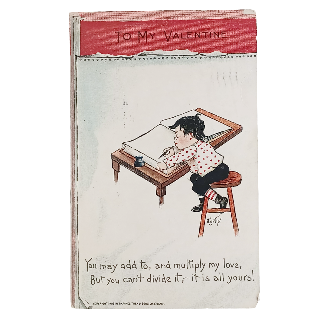 Valentine Postcard Boy Doing Homework Drafting Math Accountant Artist Curtis