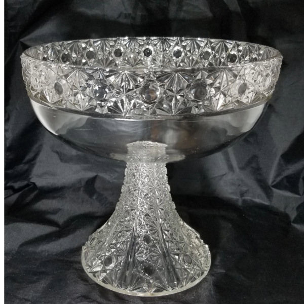 EAPG Antique O'Hara Glass Pedestal Fruit Bowl (OMN) BARTHOLDI Large 8" Compote