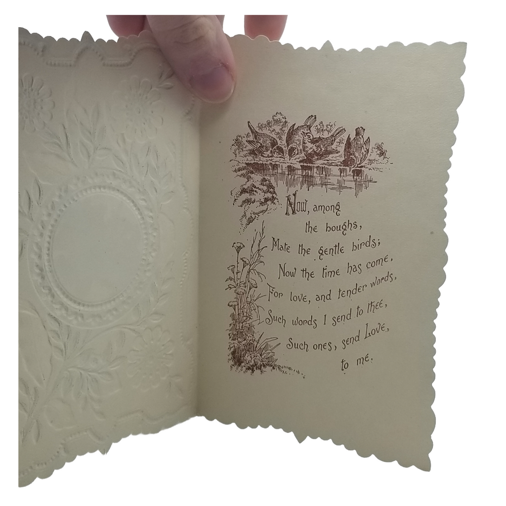 1800s Die Cut Embossed Paper Lace Valentine Card Blue & Gold w/ Flowers