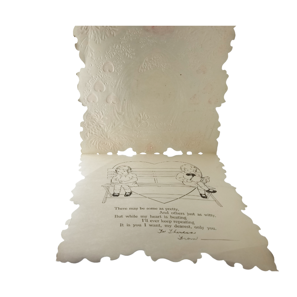 Whitney Die Cut Valentine Applied Paper Lace Farm Scene Cupid in Car