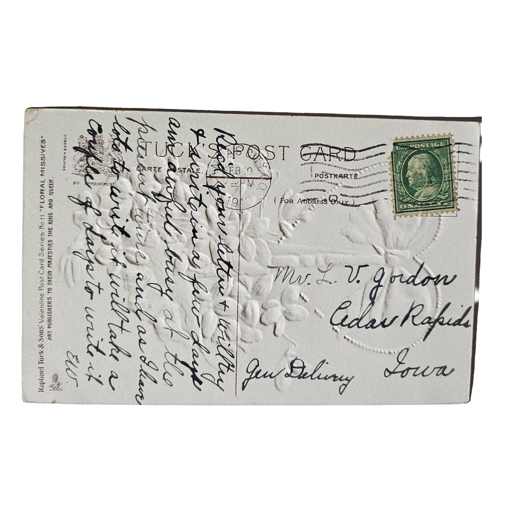 Valentine Postcard Raphael Tuck Token of Love Floral Missives Heart & Flowers