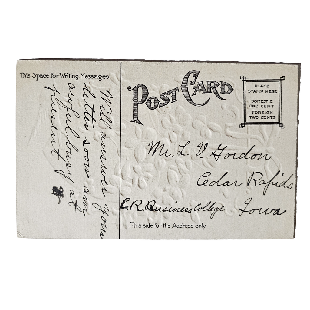 Valentine Postcard Giant Heart with Purple Flowers Green Background