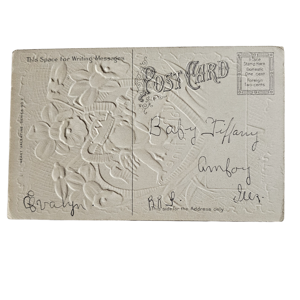 Valentine Postcard Heart Series 2 Gold Back Cupid in Crown Flower Border