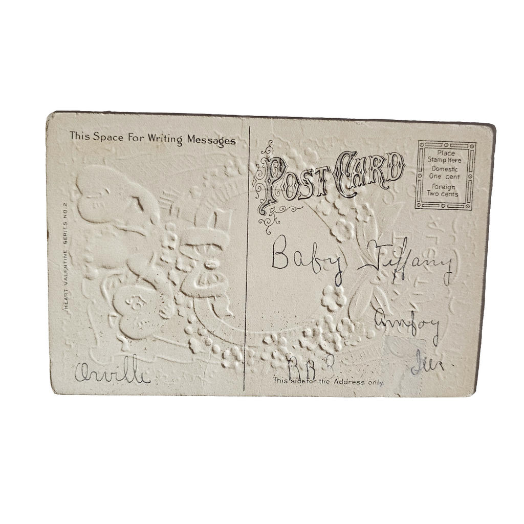 Valentine Postcard Heart Series 2 Gold Back Cupid Red Hearts w/ Bow