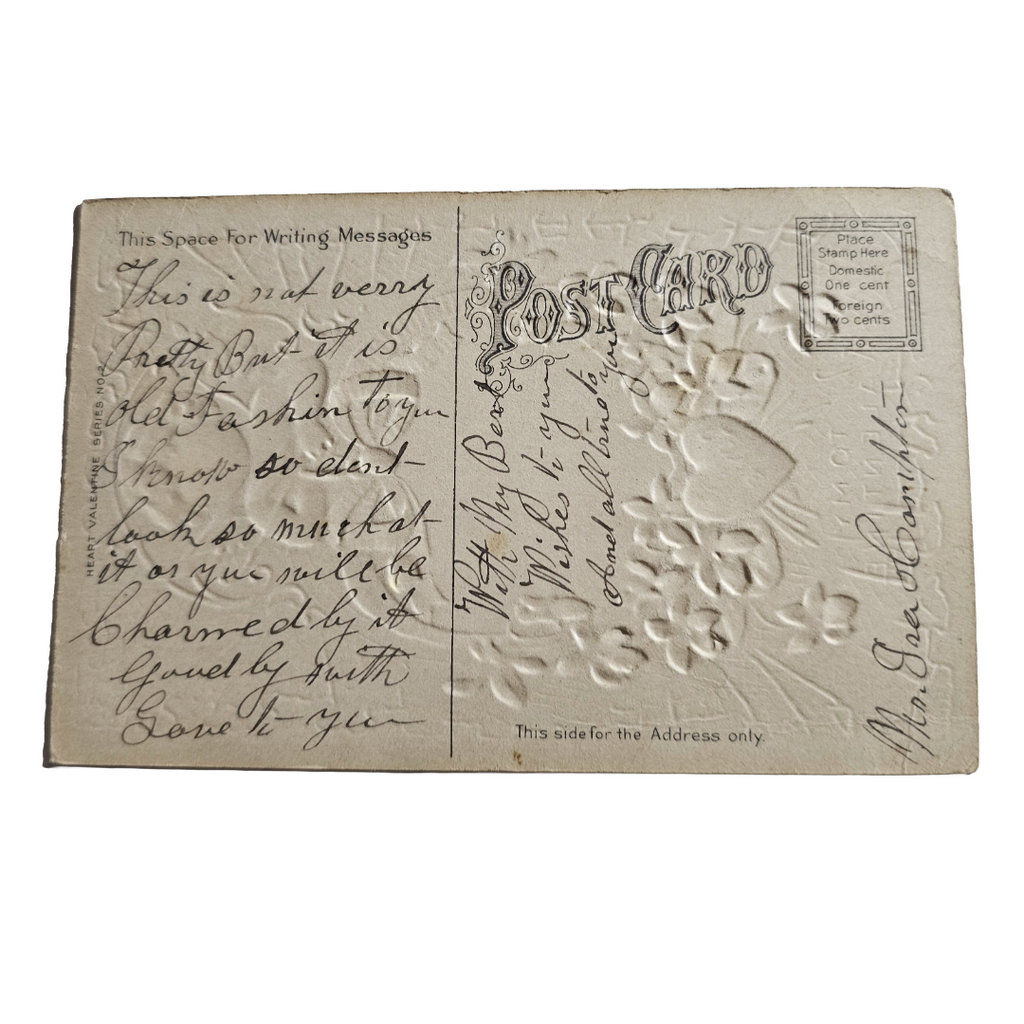 Valentine Postcard Heart Series 2 Gold Back Cupid w/ Arrow Yellow Bow