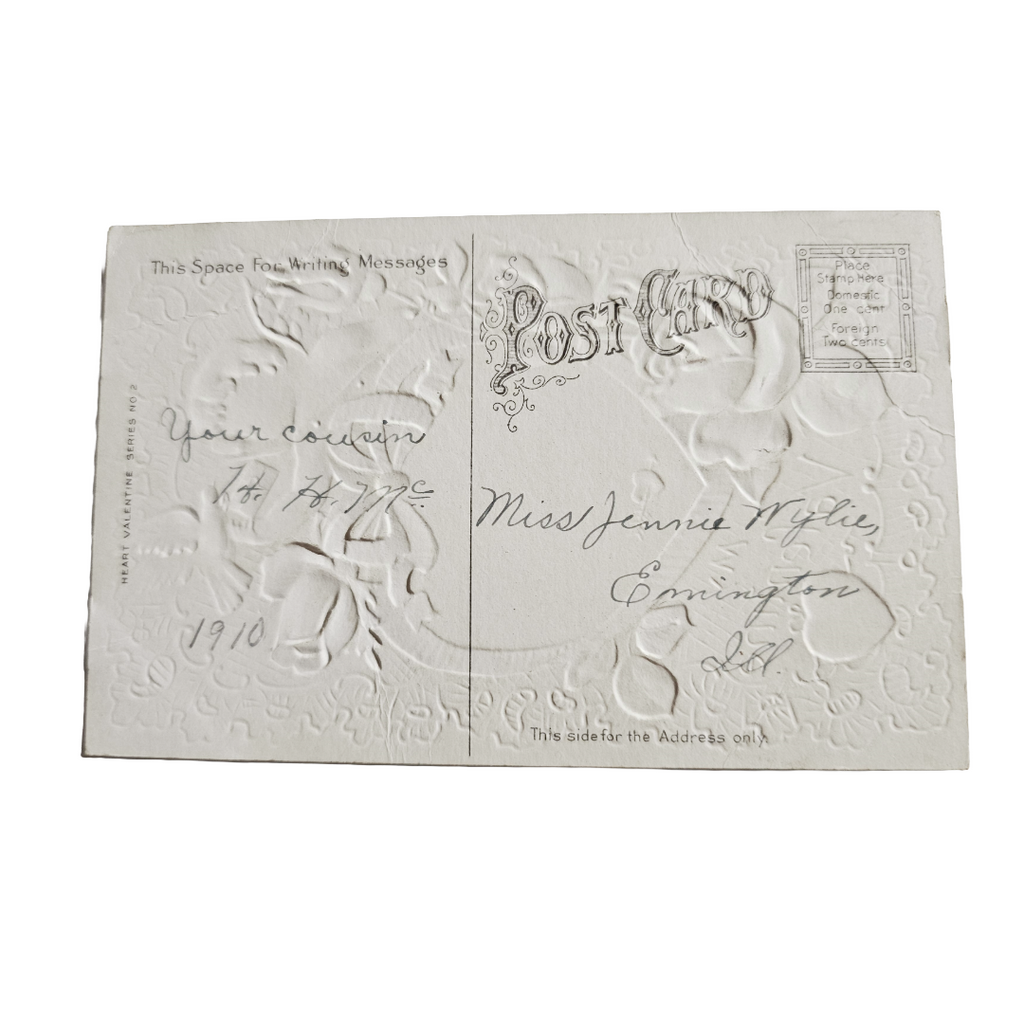 Valentine Postcard Heart Series 2 Gold Back Cupid Doves White Bow