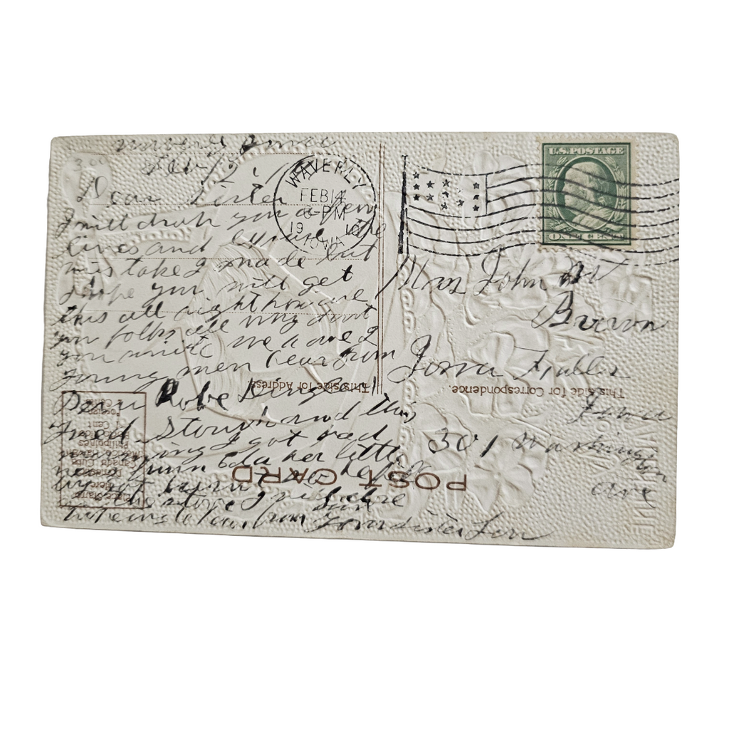 Valentine Postcard Gibson Girl Pretty Art Nouveau Woman in Heart Gold Back