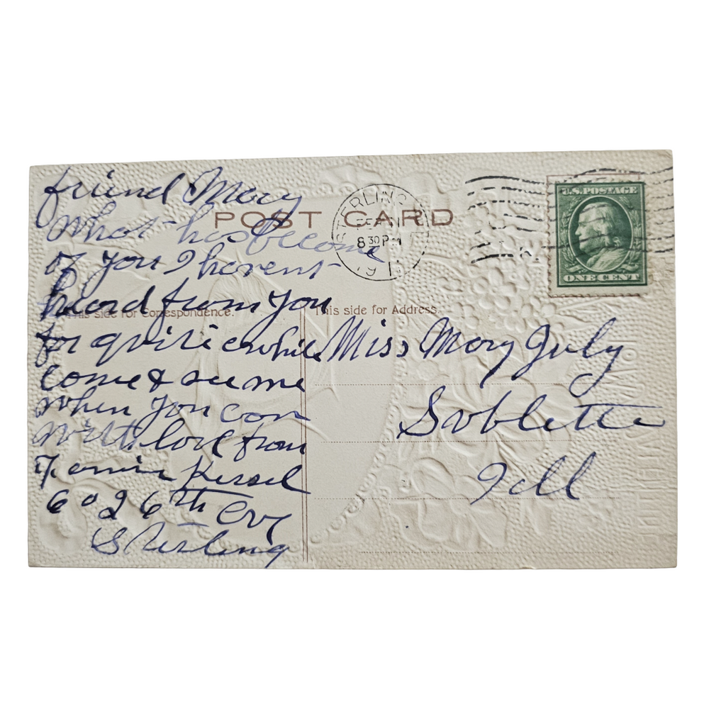 Valentine Postcard Gibson Girl Pretty Art Nouveau Woman in Heart Gold Back