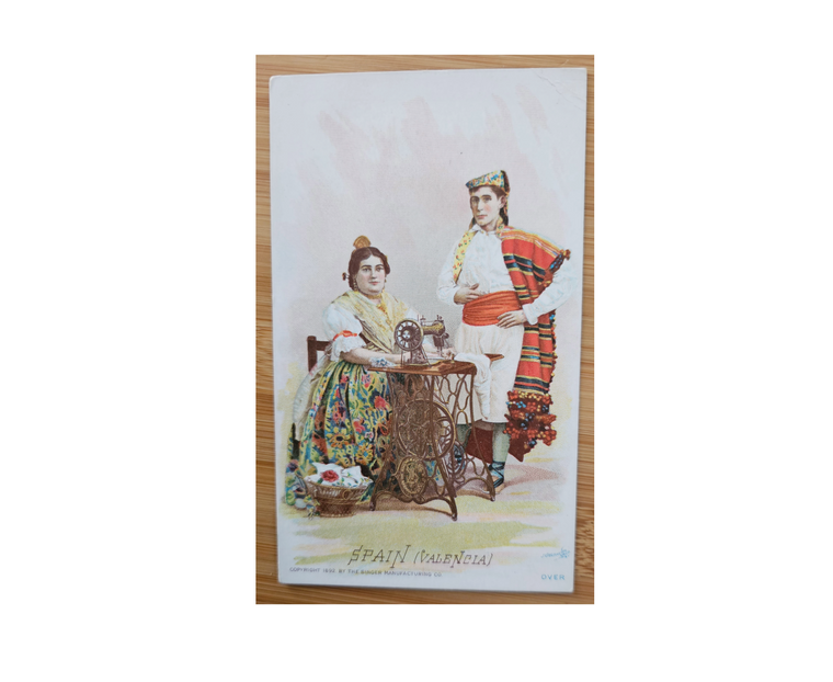 Advertising Trade Card 1893 World's Fair Souvenir Singer Sewing Machine Spain Valencia