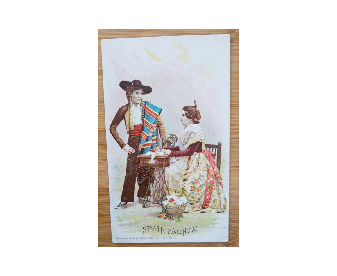 Advertising Trade Card 1893 World's Fair Souvenir Singer Sewing Machine Spain Valencia