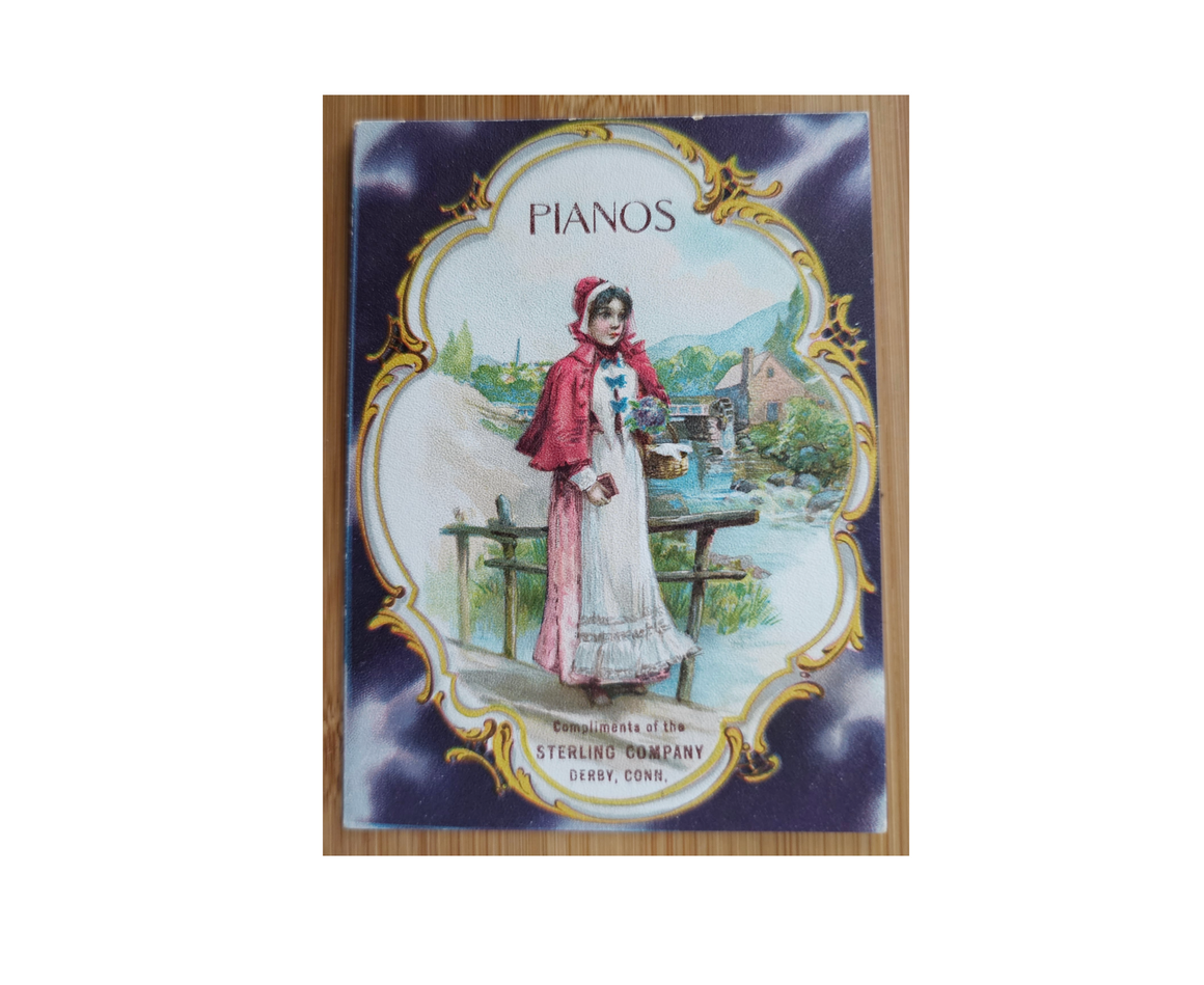 Advertising Trade Card Sterling Piano Company Woman Strolling Down Lane