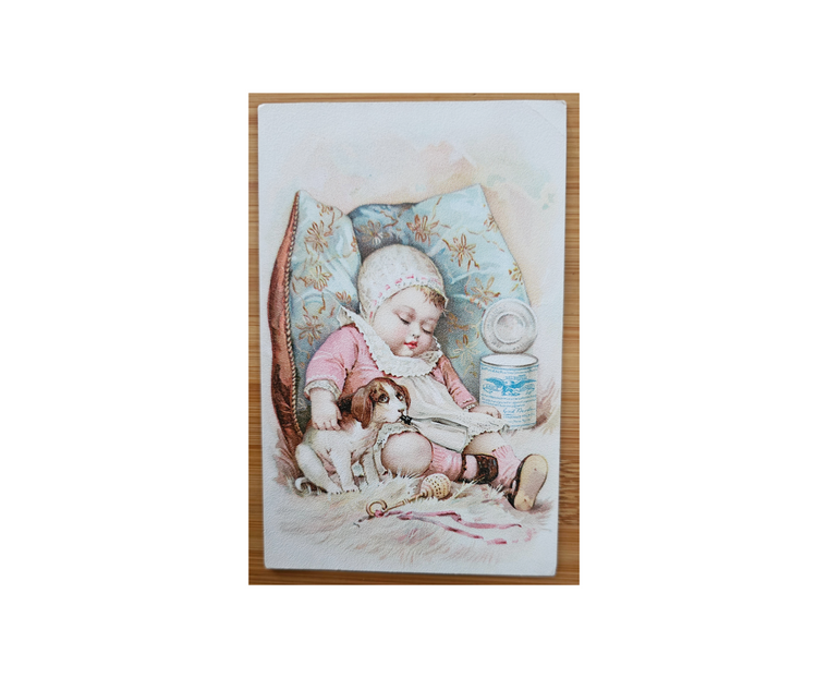 Advertising Trade Card Eagle Brand Borden Condensed Milk Child Sleeping with Dog