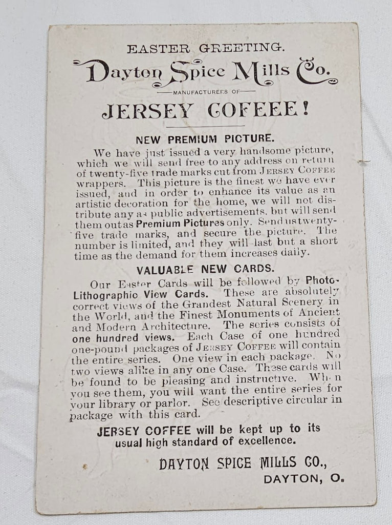 Advertising Trade Card Jersey Coffee Easter Themed Children Painted Flag Egg