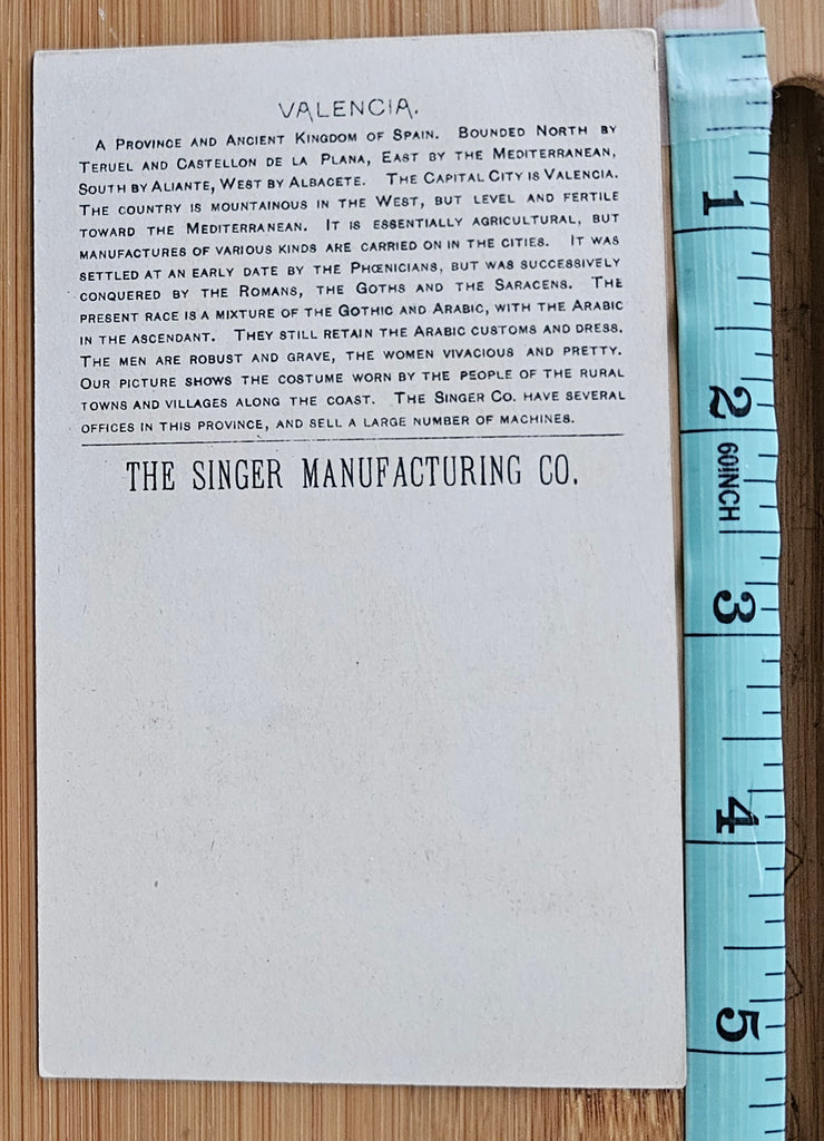 Advertising Trade Card 1893 World's Fair Souvenir Singer Sewing Machine Spain Valencia
