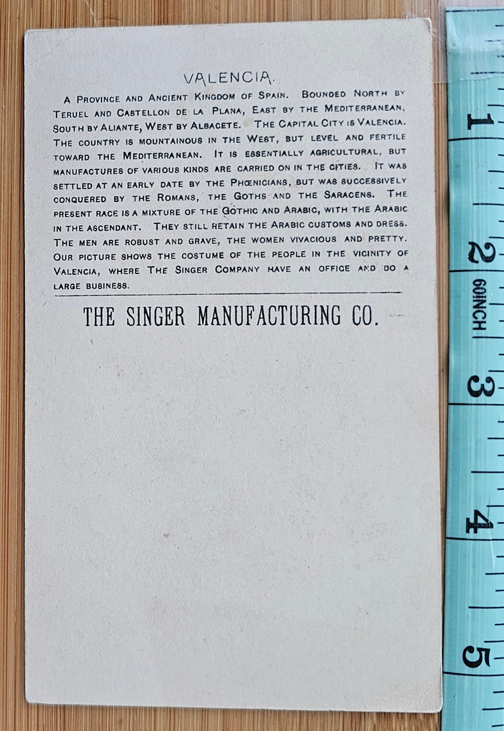 Advertising Trade Card 1893 World's Fair Souvenir Singer Sewing Machine Spain Valencia