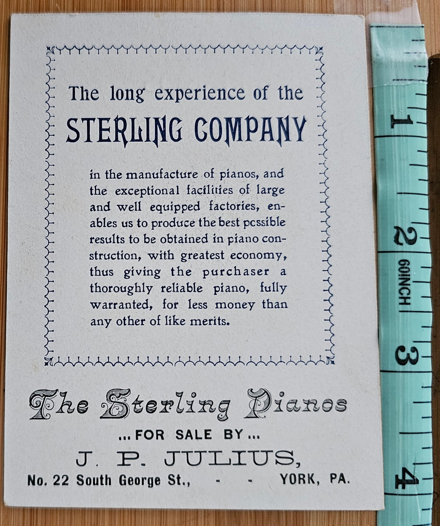 Advertising Trade Card Sterling Piano Company Woman Strolling Down Lane