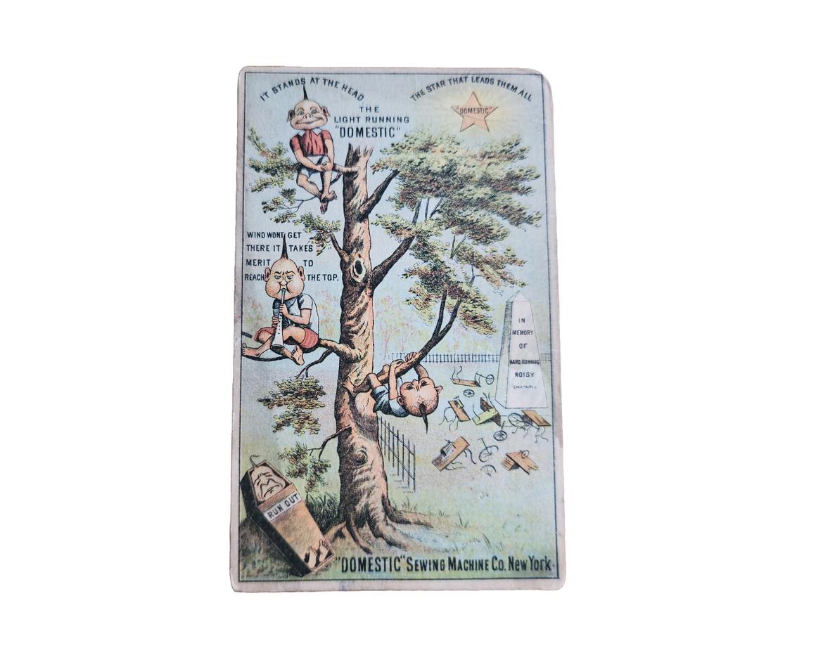 Advertising Trade Card Domestic Sewing Machine Elves Playing in Cemetery