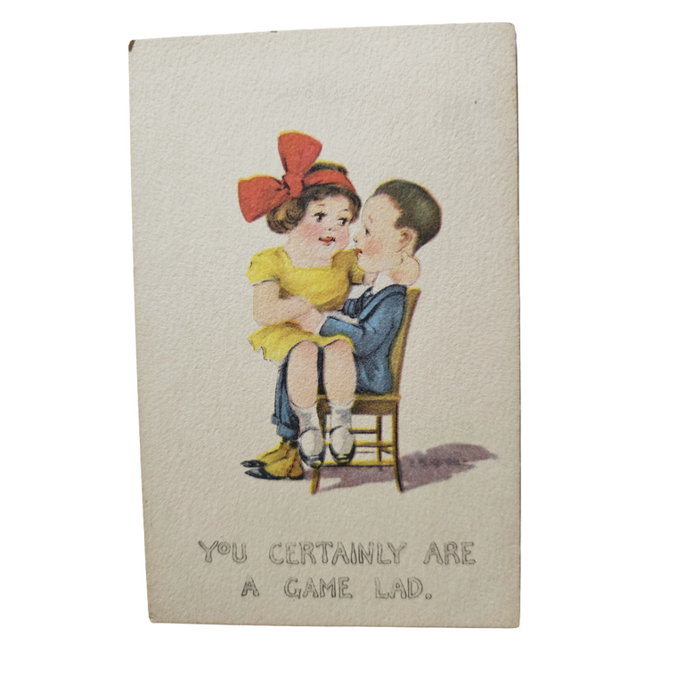 Valentine Postcard EB Kemble Little Couple on Chair Romantic