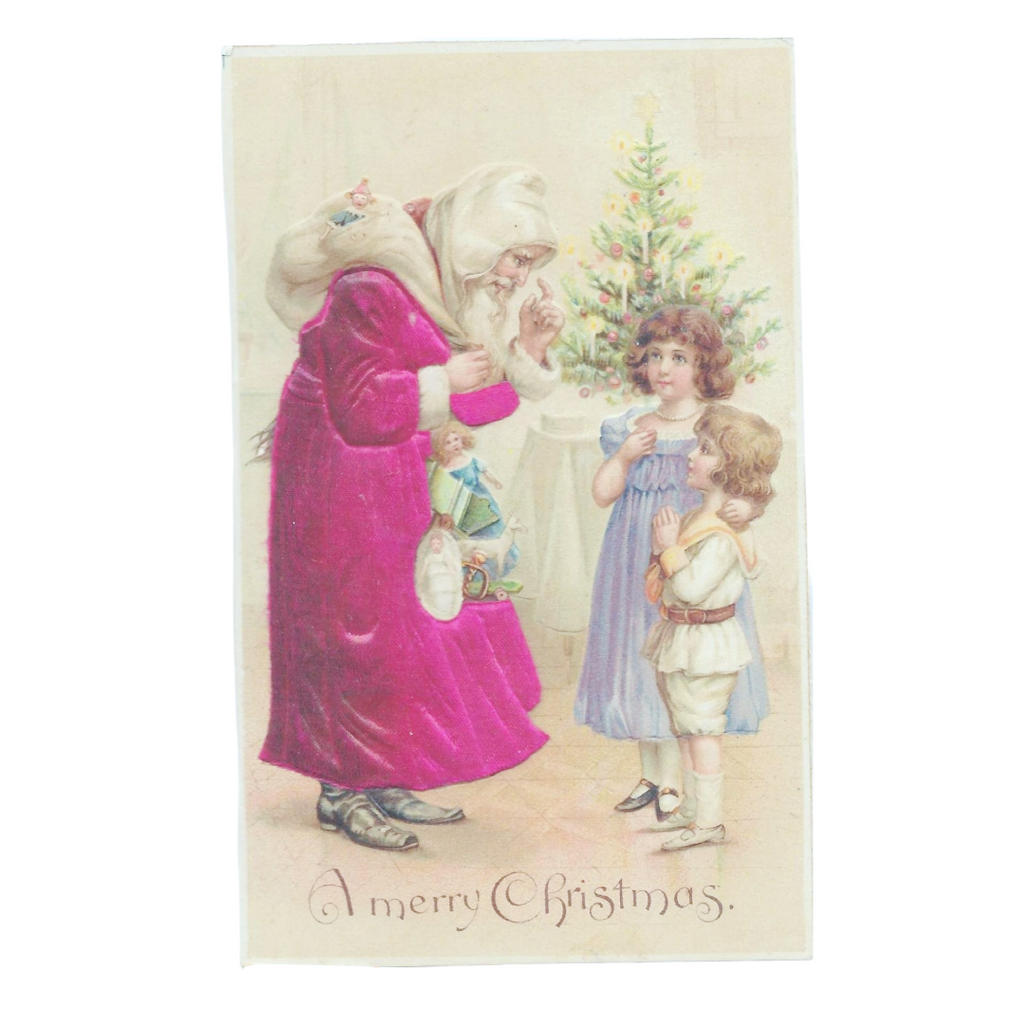 Vintage Santa Claus Postcard Silk Pink Robe