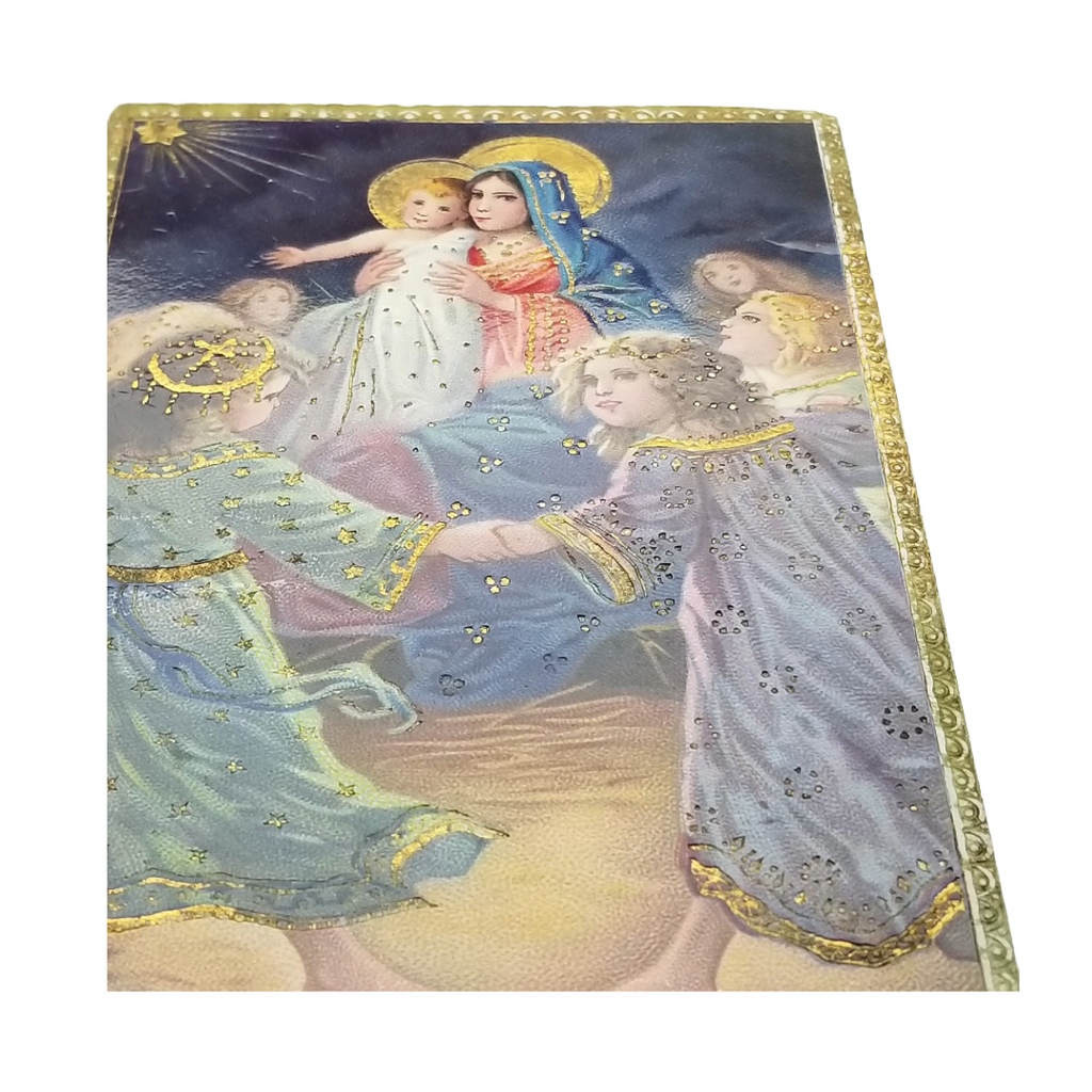 Christmas Postcard Nativity Scene Mother Mary Baby & Angels Gold Gel Finish
