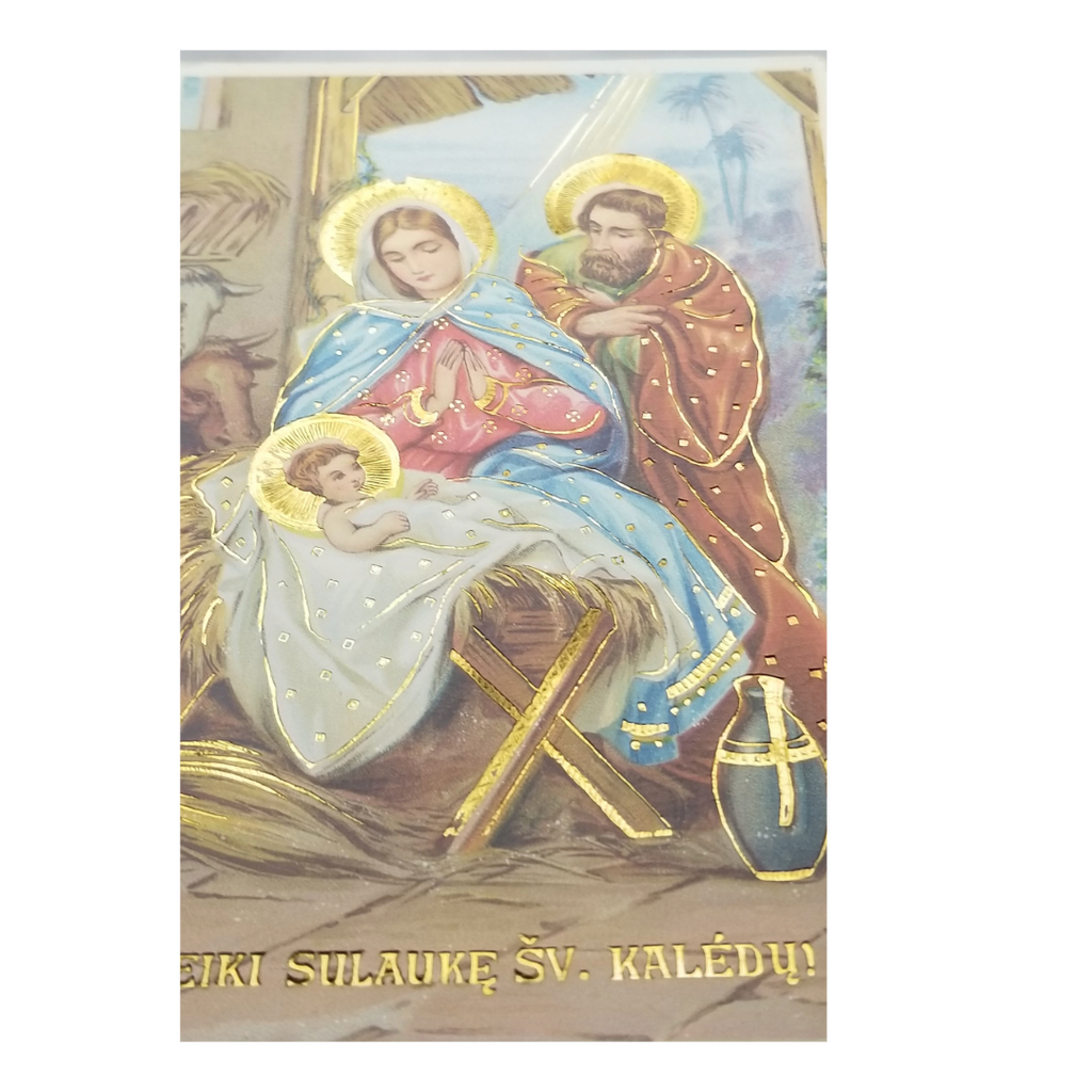 Christmas Postcard Nativity Scene Holy Family Gold w/ Gel Finish