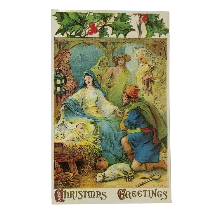 Christmas Postcard Nativity Scene Embossed Card