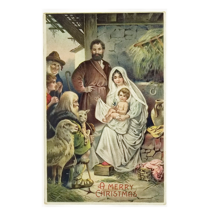 Christmas Postcard Nativity Scene Mother Mary Baby Embossed Card