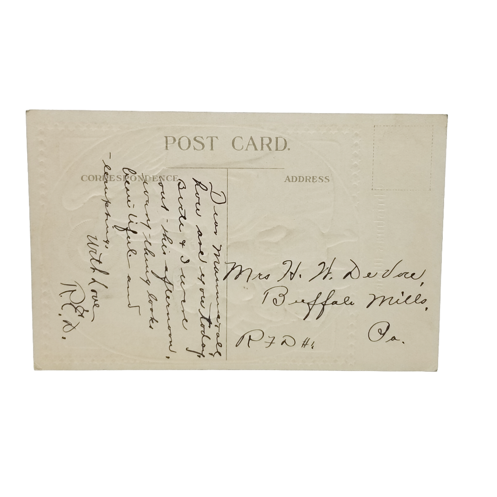 Christmas Postcard Embossed Card w/ Angel Giving Gifts to Children in Snow