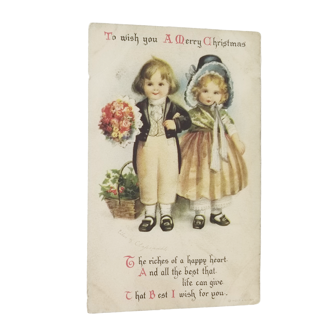 Christmas Postcard Ellen Clapsaddle Victorian Children Holding Hands 905