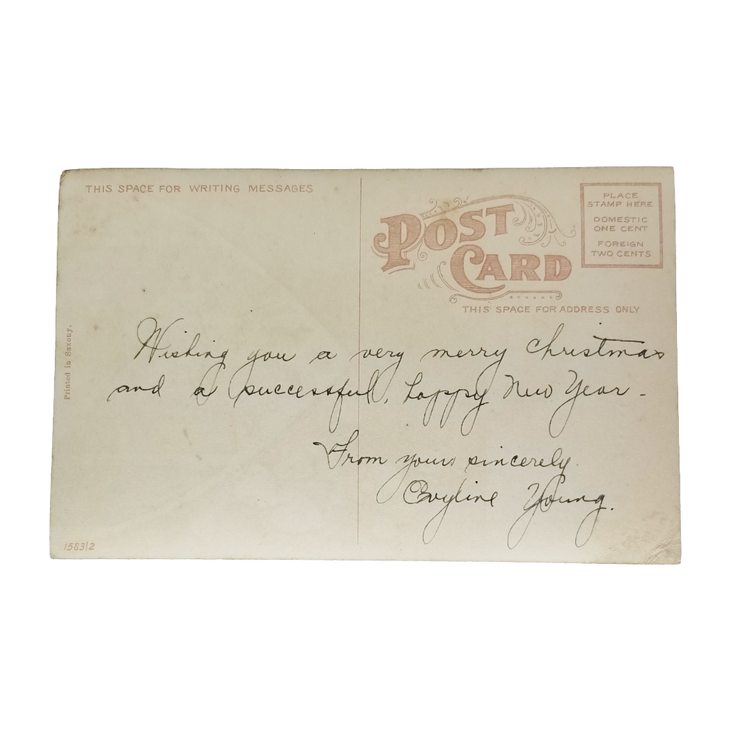 Christmas Postcard Real Photo Style Woman in Winter Landscape