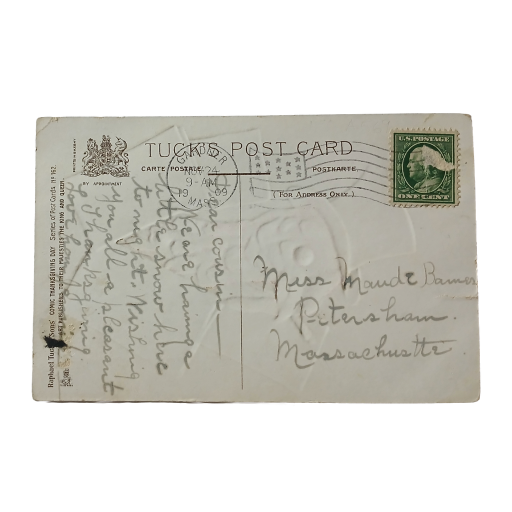 Thanksgiving Postcard Tuck Series 162 Turkey Smoking in Top Hat with Menus