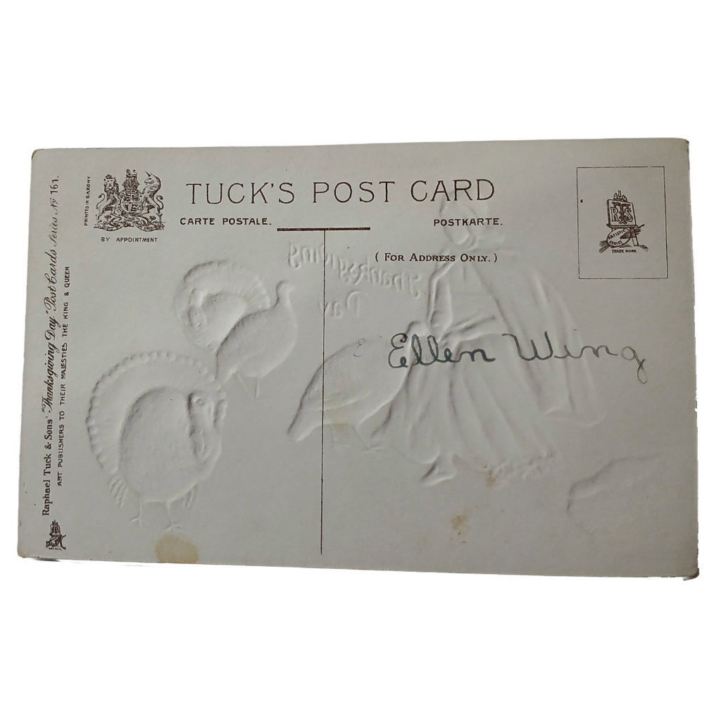 Thanksgiving Postcard Pilgrim Maiden w/ Flock of Turkeys Tuck Series 161