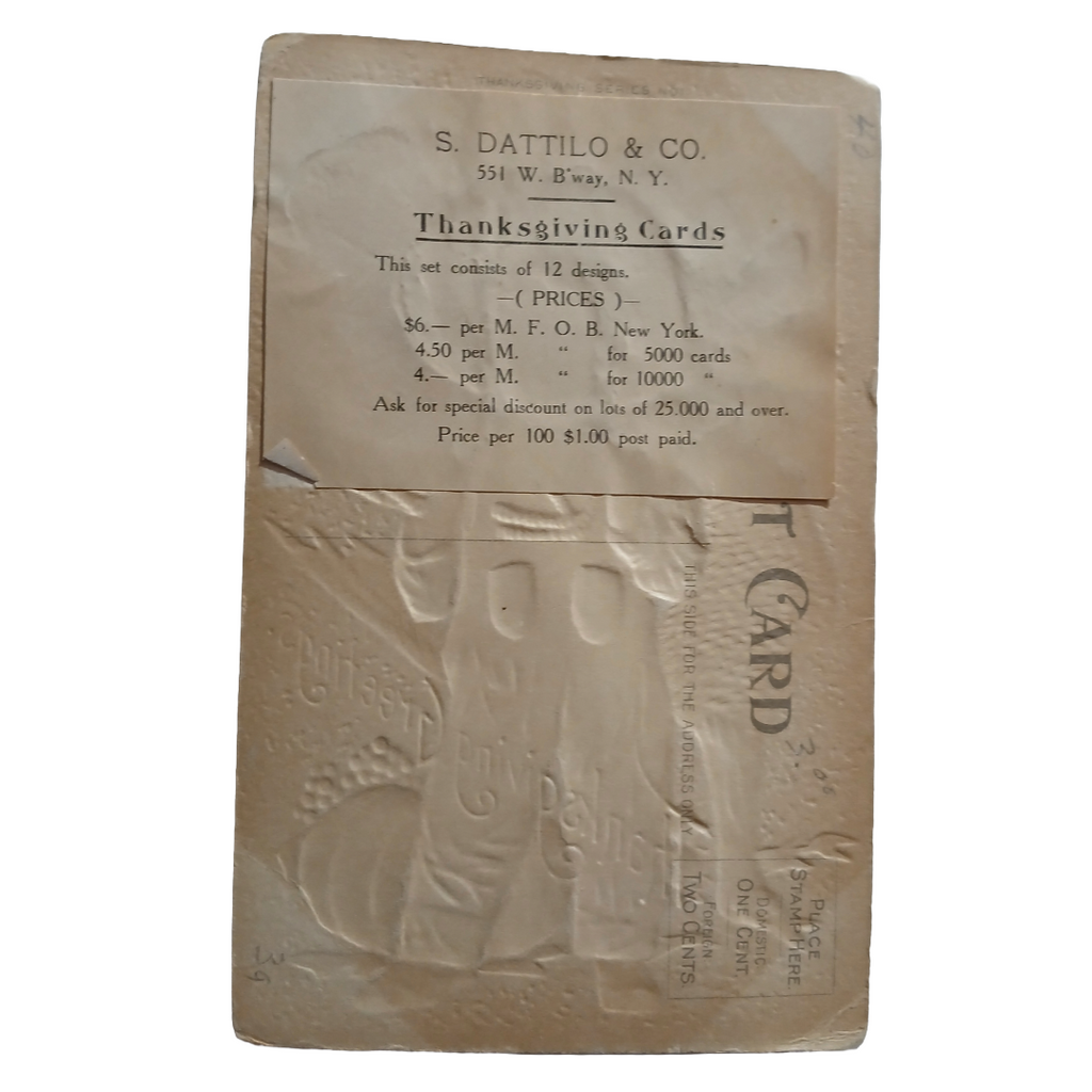 Thanksgiving Postcard Farmer Boy Holding Turkey Gold Background Sample Card