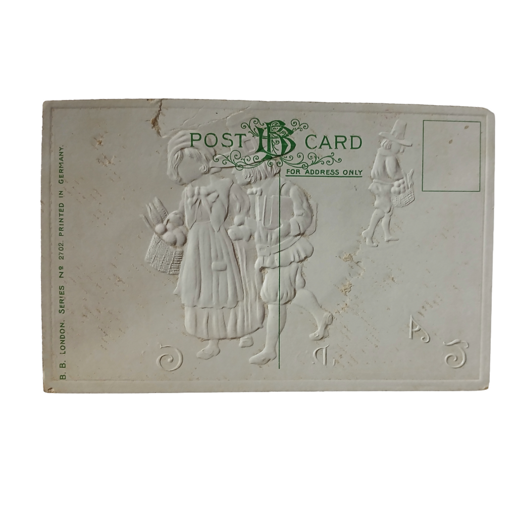 Thanksgiving Postcard Pilgrim Children Walking on Path Series 2702