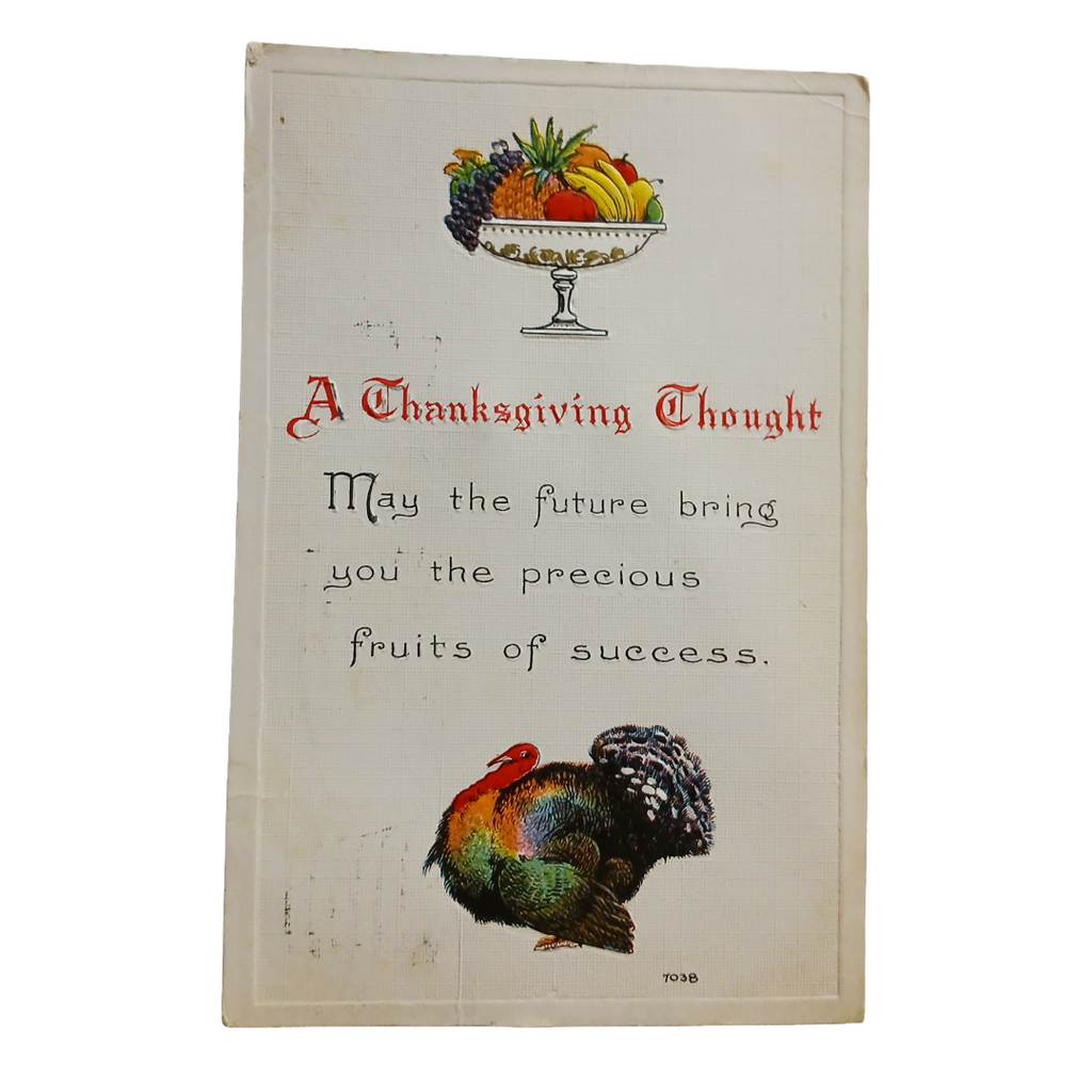 Thanksgiving Postcard Turkey with Fruit Basket & Poem