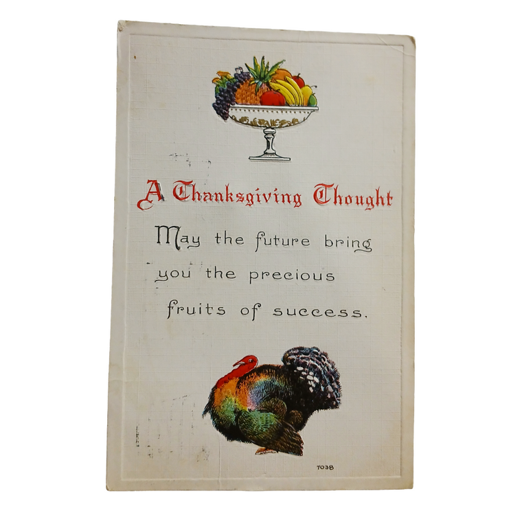 Thanksgiving Postcard Turkey with Fruit Basket & Poem