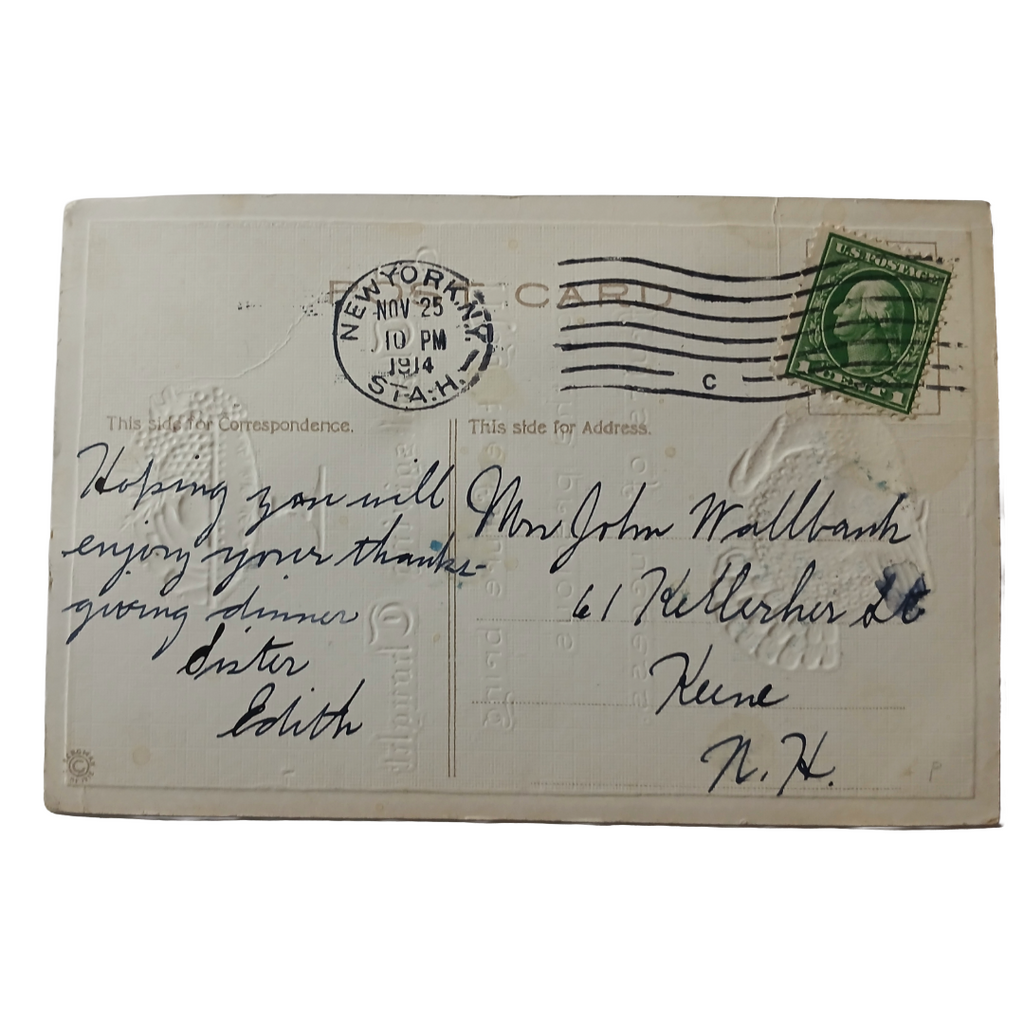 Thanksgiving Postcard Turkey with Fruit Basket & Poem