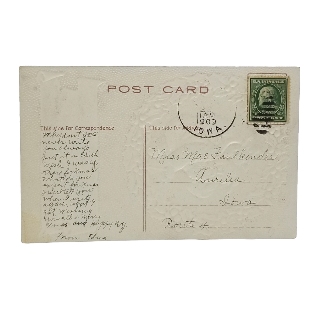 Christmas Postcard Santa Claus Toy Bag Wreath Border Silver Background