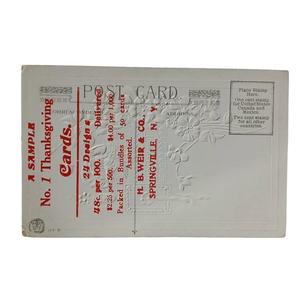 Thanksgiving Postcard Art Nouveau Style Turkey with Flowers