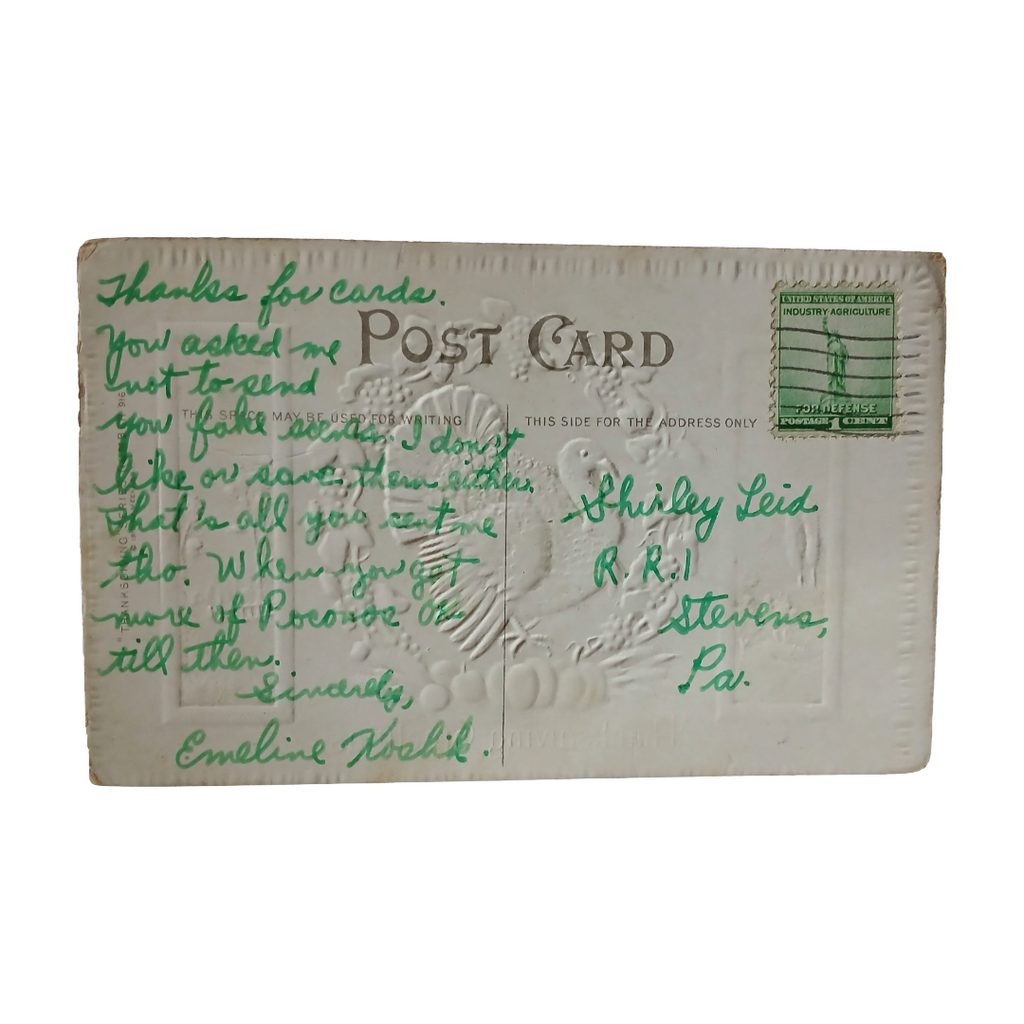 Thanksgiving Postcard Turkey in Grape Wreath with Landscape