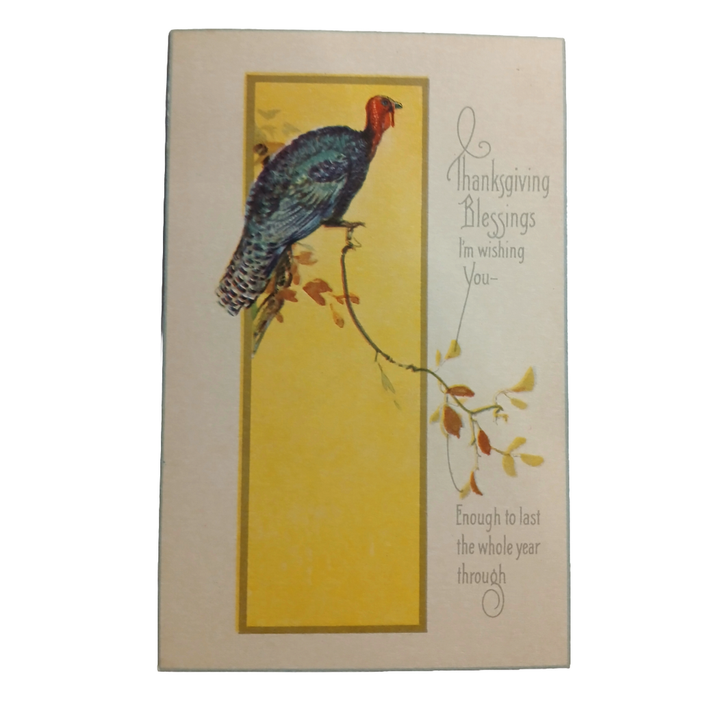 Thanksgiving Postcard Art Nouveau Style Turkey on Autumn Branch