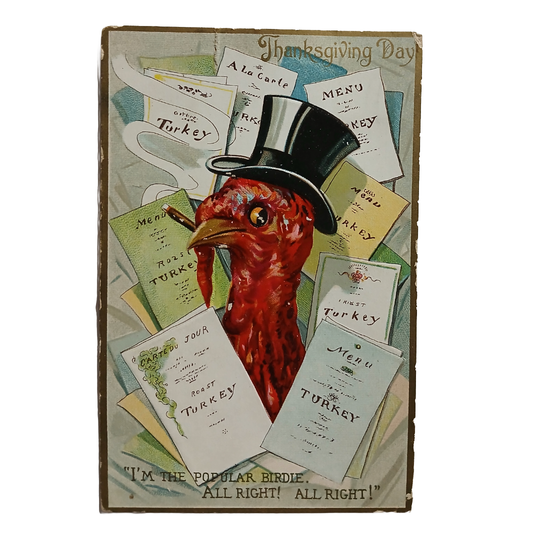 Thanksgiving Postcard Tuck Series 162 Turkey Smoking in Top Hat with Menus